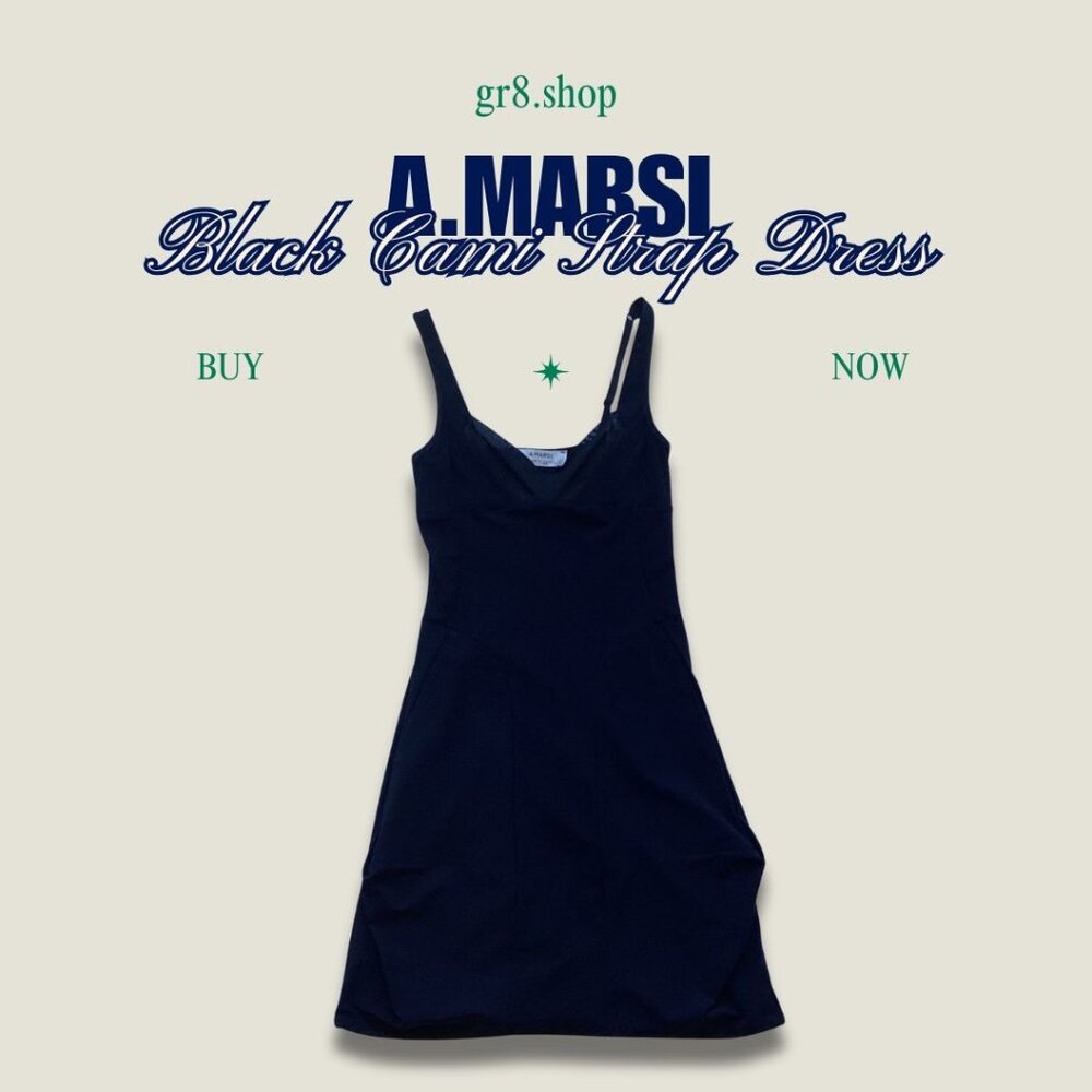 A.MARSI Black Cami Strap Dress Elegant Midi Fit Versatile Design Size 40-48 Wome